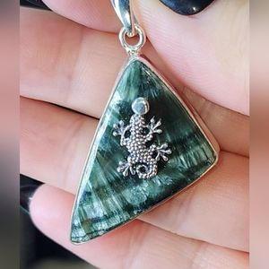 Seraphinite Pendant w/ Gecko Necklace - 925 Sterling Silver